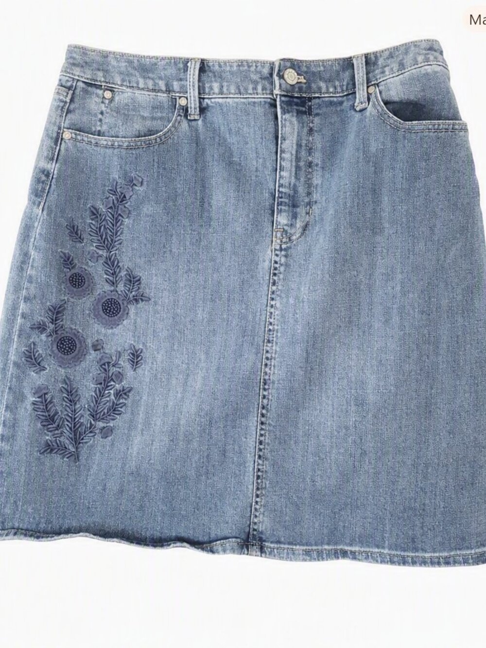 Talbots Embroidered Denim Skirt Size 12
